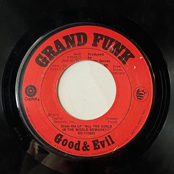 Grand Funk Bad Time/Good & Evil 7" Vinyl 1975 Classic Rock Capital Stereo - Picture 5 of 7